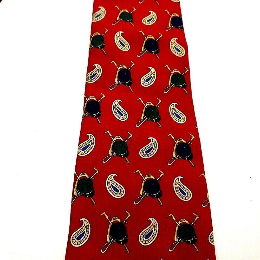 Vintage Tommy Hilfiger Colorblock Logo Silk Tie Print Red Jockey Short Wide‎ - Picture 2 of 6